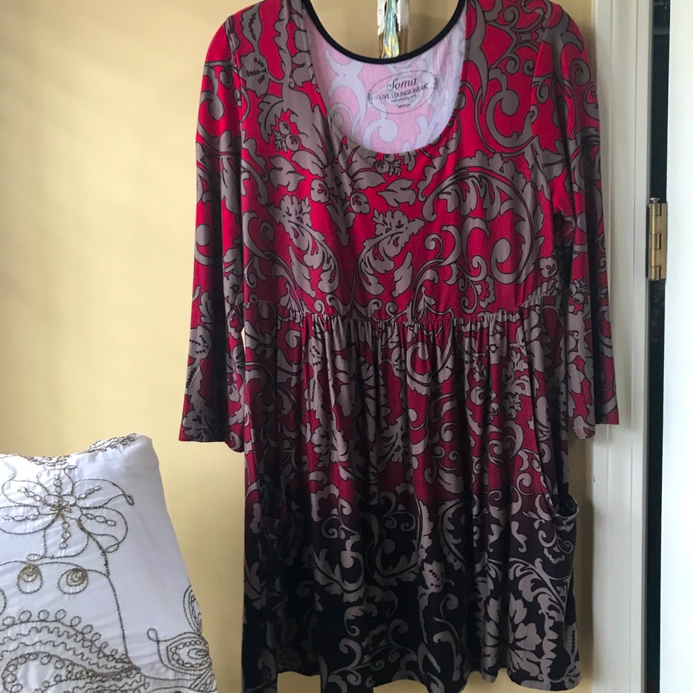 Chico’s Soma lounge size M 3/4 sleeves jersey knit leisure party yoga red black - Picture 9 of 10